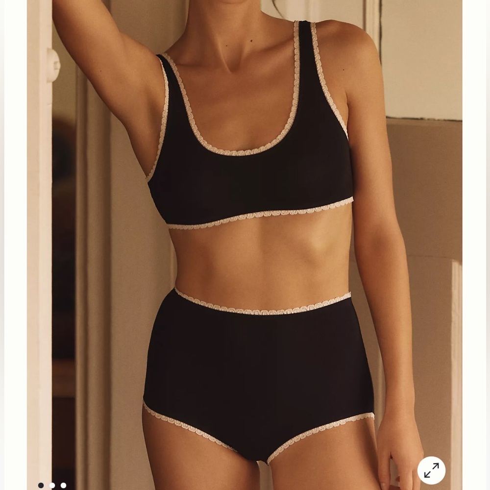Anthropologie Panty Set Lace-Trim Scoop-Neck Bra & High-Waisted Briefs Retro S